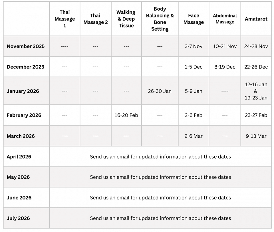 Sirichan Massage Learning Center Calendar