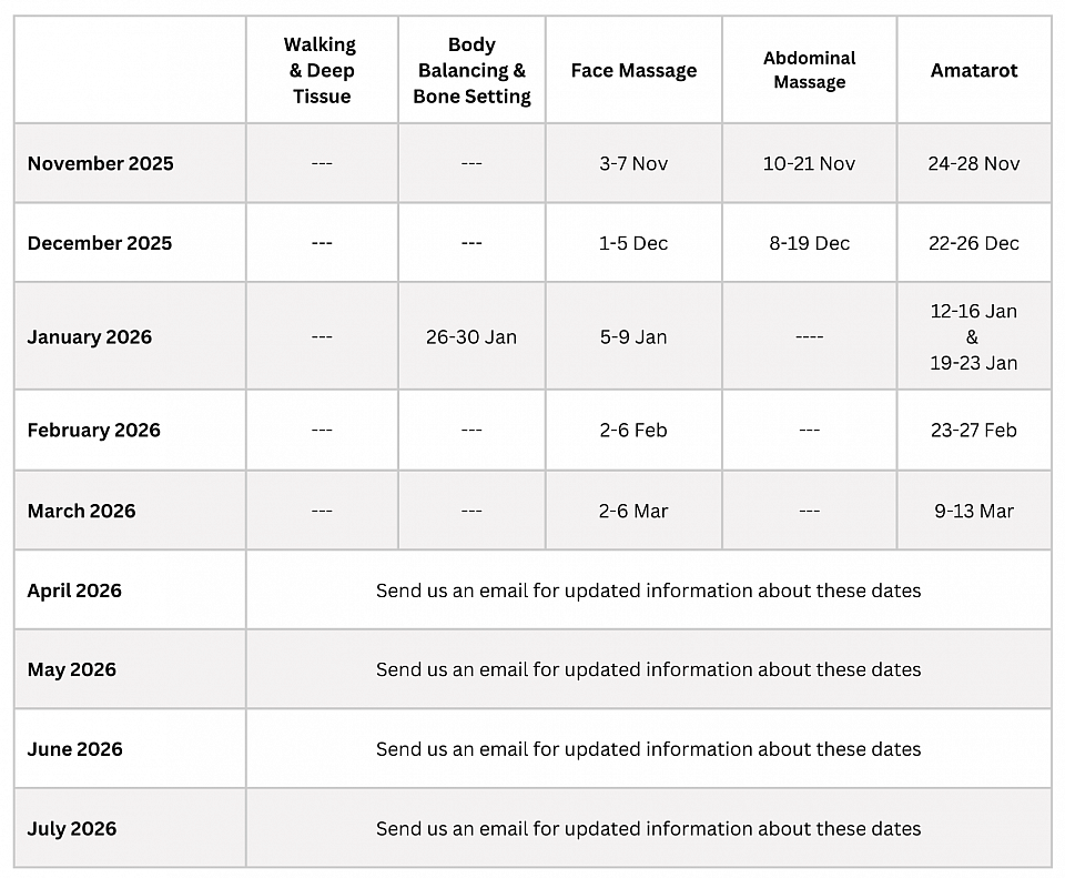 Sirichan Massage Learning Center Calendar